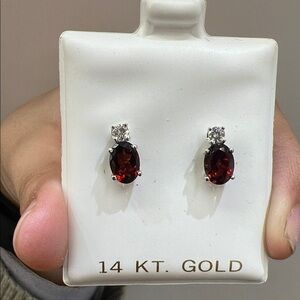 14K Gold Garnet and Diamond Stud Earrings